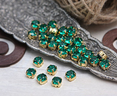 шатон в золотистой оправе 8 мм "emerald" premium, шатон (chaton)