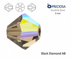 биконусы preciosa 3 мм "black diamond ab" (15 шт), биконусы