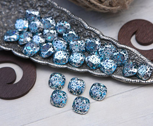 кушон 12 мм "aquamarine silver patina" avangard, кристаллы
