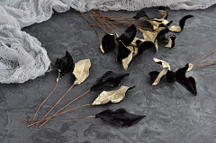 бархатный листик универсальный ~ 3,8х1,5 см "черный/золото", бархатные листья