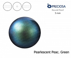 хрустальный жемчуг preciosa mxm 5 мм "pearlescent peac. green", жемчуг круглый