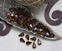 слеза в золотистой оправе 10х6 мм "lt.smoked topaz" premium, слеза (xilion pear)