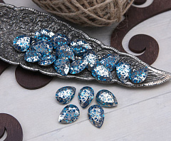 набор капель 14x10 мм "aquamarine silver patina" 4 шт, кристаллы