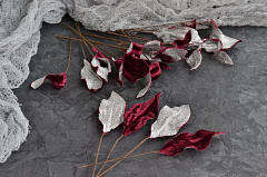 бархатный листик универсальный ~ 3,8х1,5 см "бордовый/серебро", бархатные листья