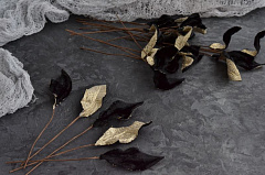 бархатный листик универсальный ~ 5х2,5 см "черный/золото", бархатные листья
