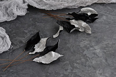 бархатный листик универсальный ~ 4,4х1,8 см "черный/серебро", бархатные листья