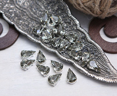 слеза в серебристой оправе 10х6 мм "black diamond" premium, слеза (xilion pear)