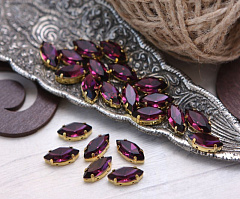 наветт 15х7 мм "аметист/золото" премиум, наветт (navette)