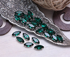 наветт 10х5 мм "emerald/серебро" premium br, наветт (navette)
