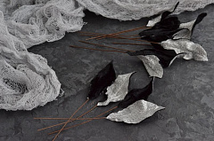 бархатный листик универсальный ~ 3,8х1,5 см "черный/серебро", бархатные листья