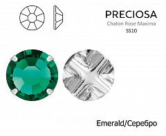 шатоны preciosa rose mxm ss10 "emerald/серебро" (10 шт), шатоны в оправе rose maxima