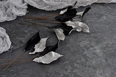 бархатный листик универсальный ~ 5х2,5 см "черный/серебро", бархатные листья