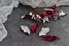 бархатный листик универсальный ~ 4,4х1,8 см "бордовый/серебро", бархатные листья
